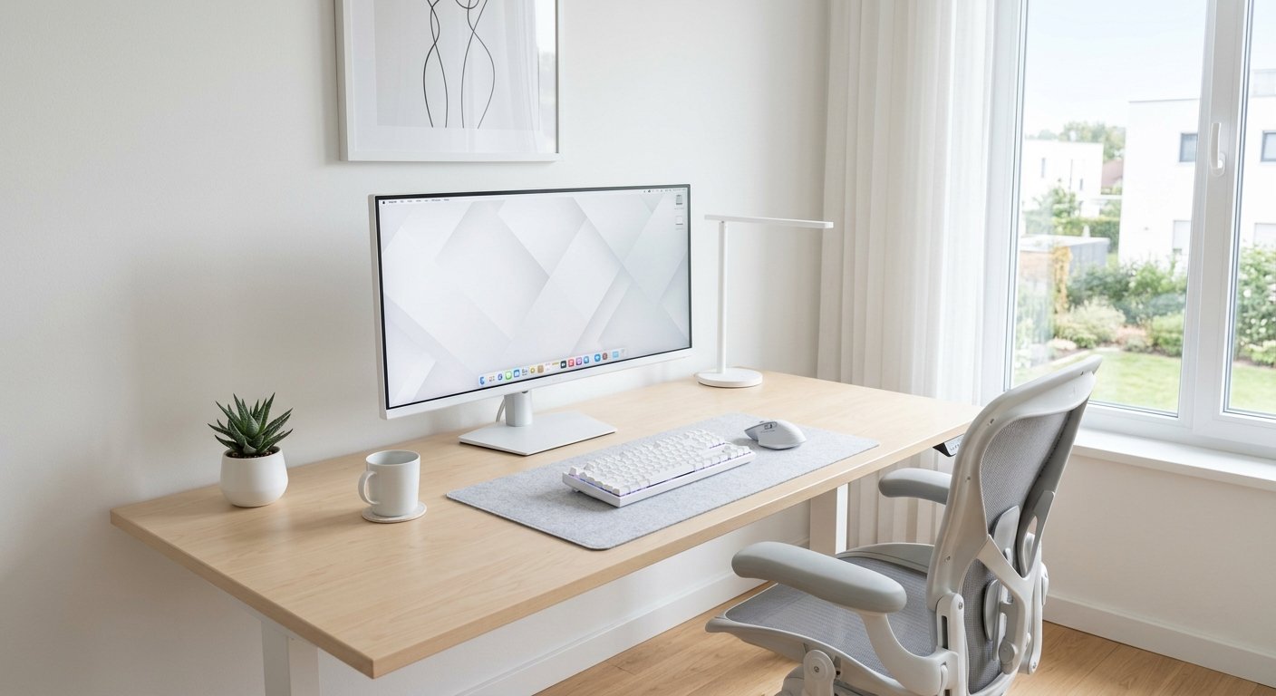 setup branco minimalista monitor branco bordas finas mesa clara é um exemplo de 7 dicas para escolher o monitor ideal para setup branco (2026)