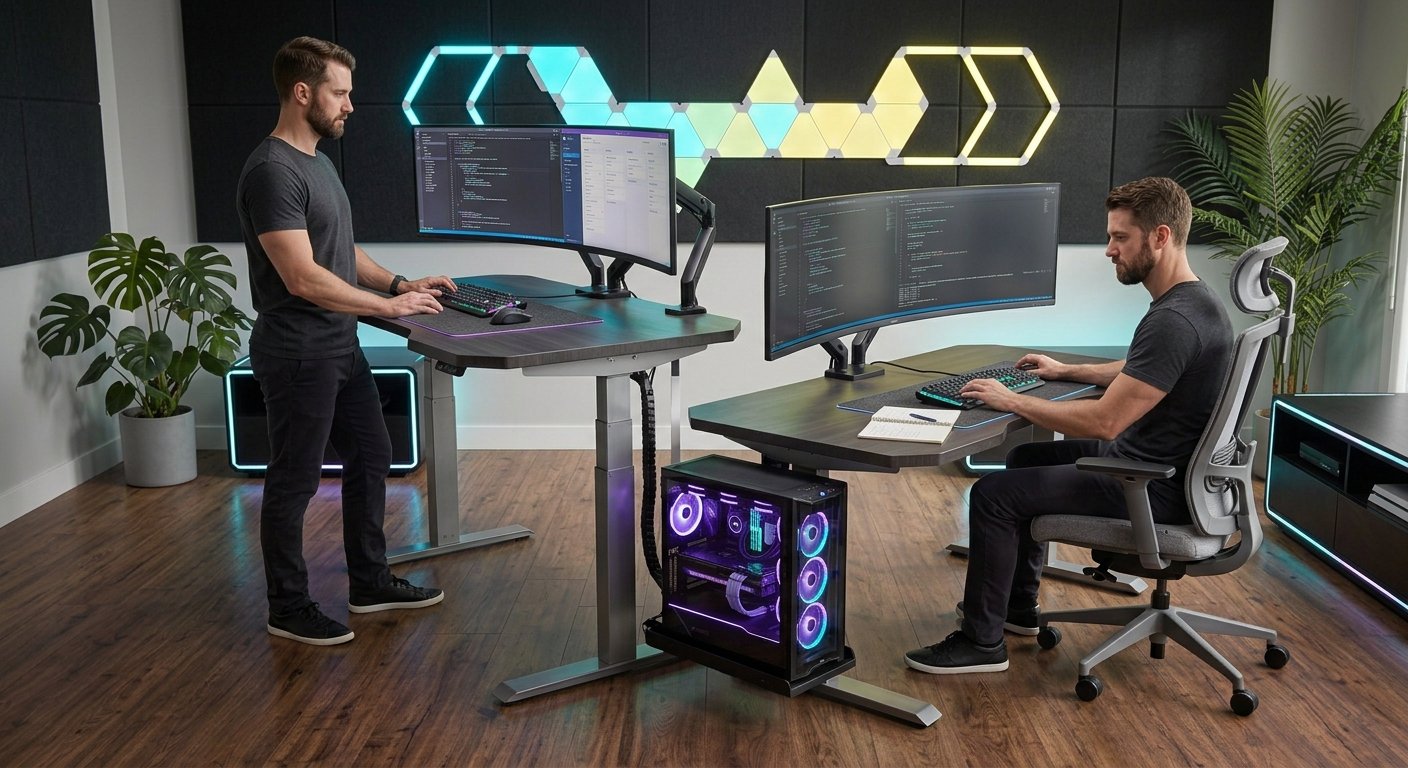 mesa moderna com altura ajustável para escritório em casa exemplo de como vale a pena ter uma mesa com regulagem de altura? 7 motivos para investir no home office