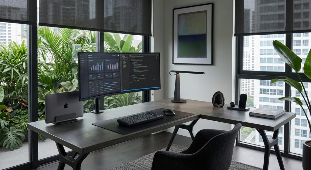 ambiente de trabalho moderno organizado inspiração escritório em casa exemplo de como organizar notebook e cabos sem bagunça: 6 passos para otimizar monitor e mesa