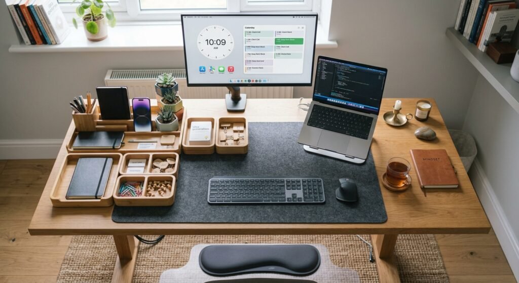 organizador de mesa produtividade espaço de trabalho exemplo de itens que aumentam sua produtividade na mesa: 10 opções essenciais de organização do setup