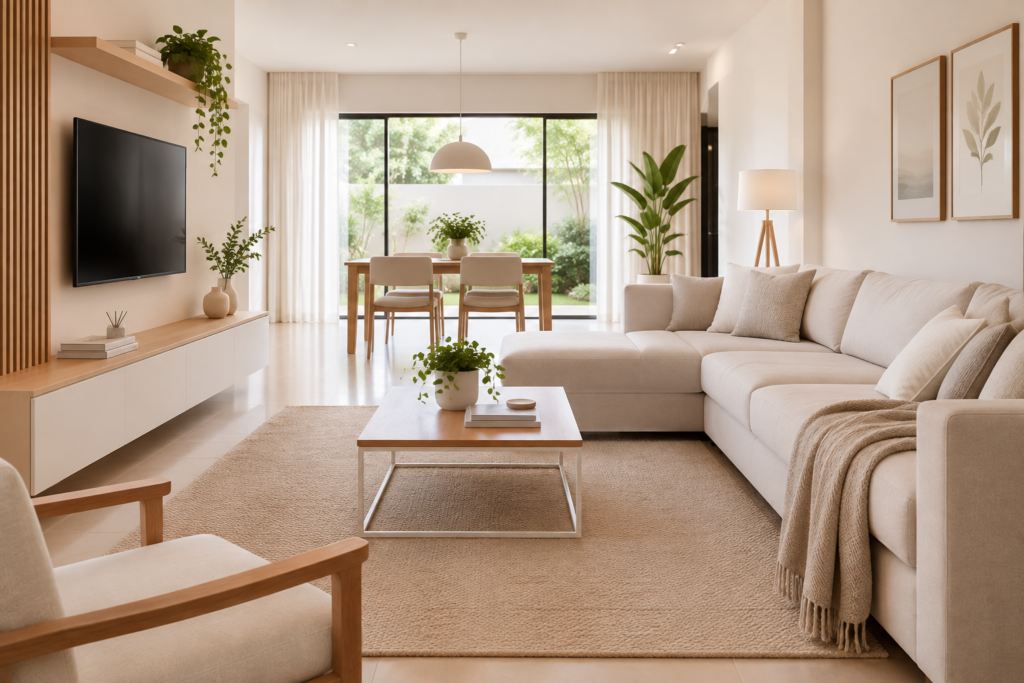 casa minimalista espaço de convivência tranquilo seguindo exemplo de como reduzir excesso de objetos em casa: desapego organização e minimalismo