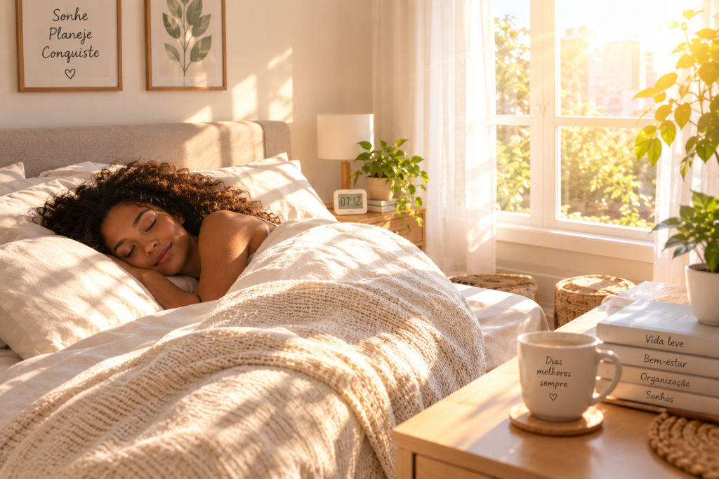 pessoa ainda dorme luz do sol invade o quarto manhã tranquila em casa estilo de vida relaxante manter hábitos matinais saudáveis como ter uma manhã com rotina leve para o dia a dia aproveitando uma manhã tranquila em um ambiente acolhedor