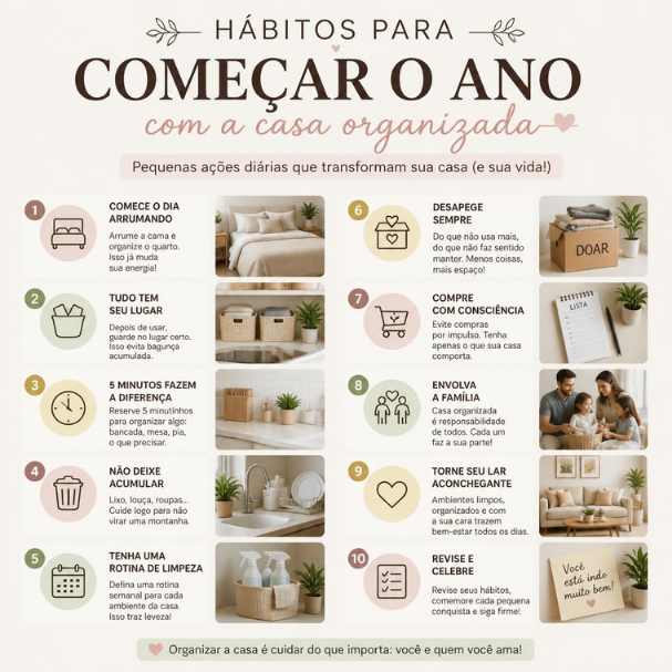 criar hábitos para começar o ano casa organizada seguindo o método organização por etapas: como arrumar a casa sem se sobrecarregar