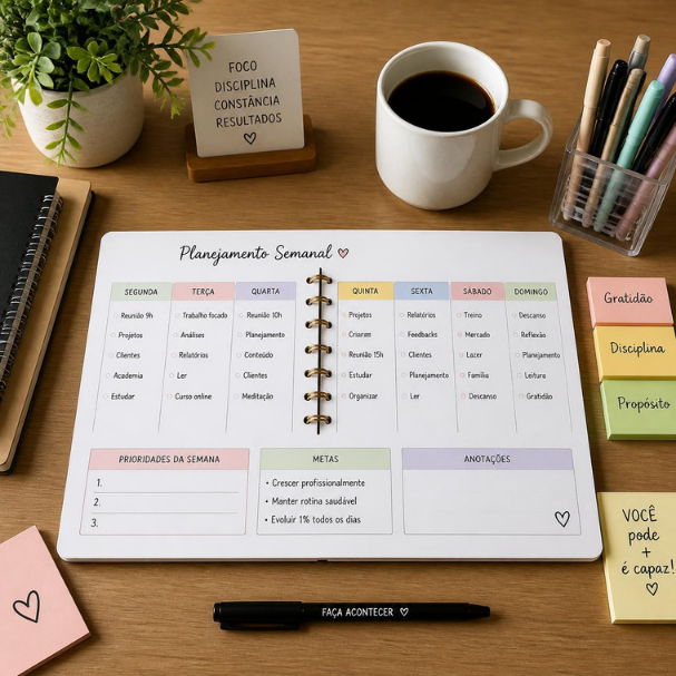 Planejamento Semanal Para Reduzir o Estresse: Como Organizar a Rotina Melhorar a Produtividade e Ter Mais Qualidade de Vida