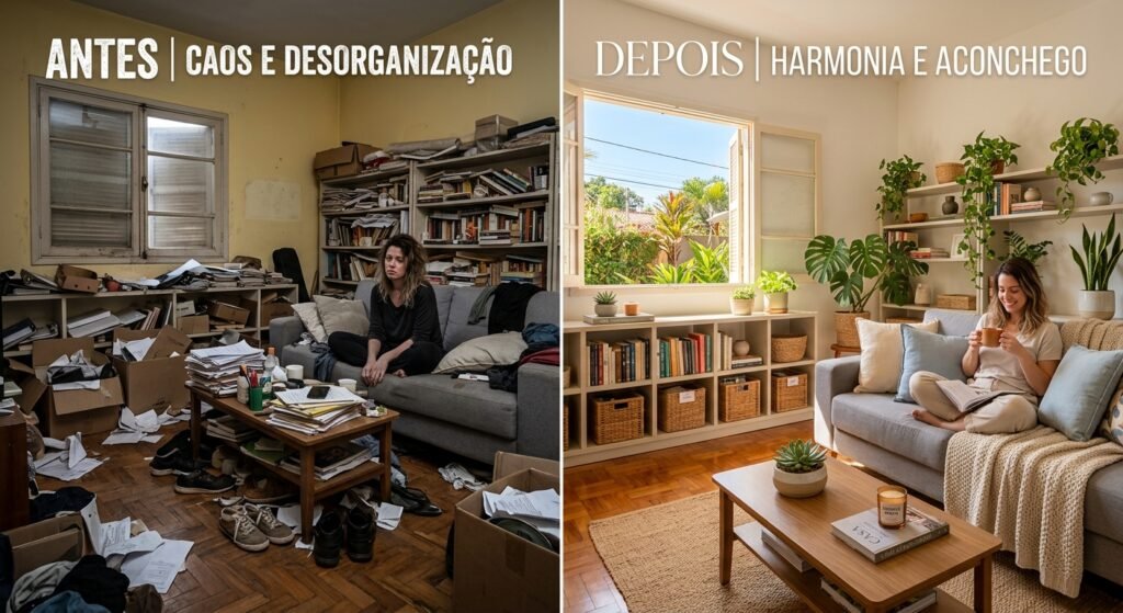 transformação de organização da casa antes e depois casa iluminada e aconchegante após aplicar as dicas para deixar a casa mais leve e agradável: organização conforto e bem estar no dia a dia