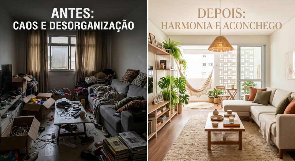 antes e depois da transformação de uma casa aconchegante com interior organizado e acolhedor aprenda como criar um ambiente acolhedor sem gastar muito com organização decoração e conforto