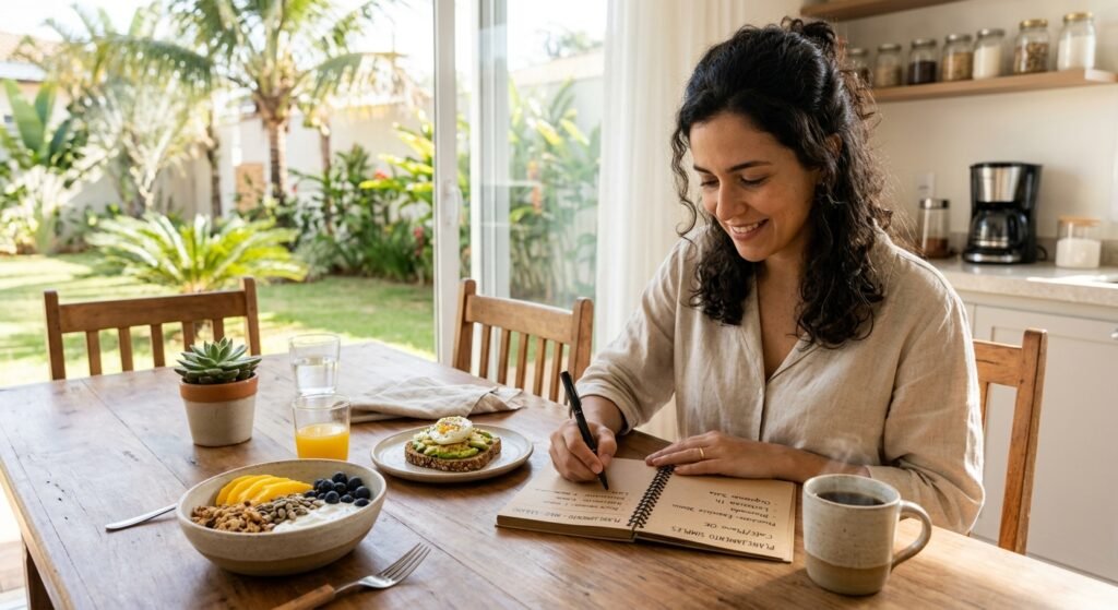 rotina leve mesa organizada café manha planejamento simples foi seguindo orientações do guia completo de organização da casa e rotina para uma vida mais leve