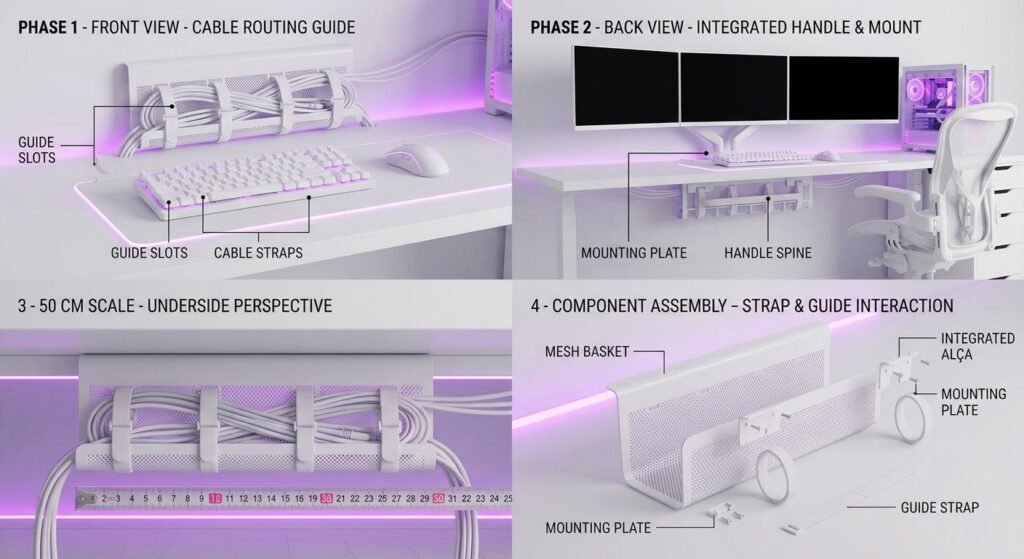 setup todo branco com luz roxa iluminando minimalista combinando como evitar 7 erros que deixam seu setup branco com aparência barata e sem elegância