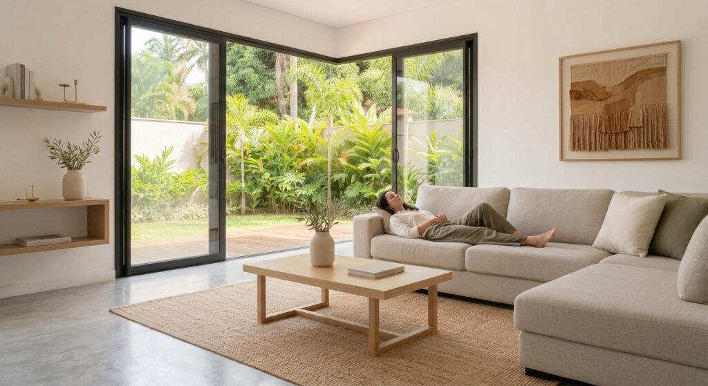 minimalismo em casa mulher descansa em paz exemplo de organização e saúde mental: como a organização influencia o bem estar