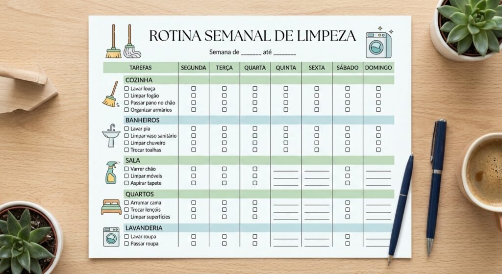 ista de verificação para anotar uma rotina semanal de limpeza exemplo de como fazer sua lista de verificação para organização da casa planejamento da rotina doméstica e arrumação