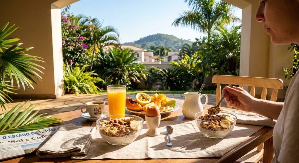 luz do sol café da manha com cereais ovo quente frutas suco na rotina matinal para começar o dia com mais tranquilidade: hábitos simples para reduzir o estresse aumentar a produtividade e melhorar o bem-estar
