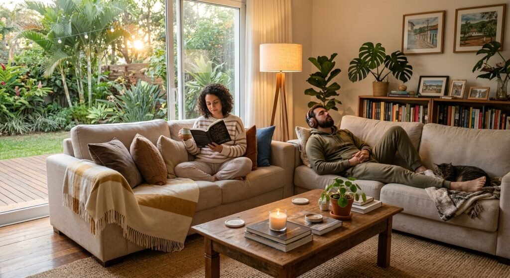 estilo de vida doméstico tranquilo e aconchegante espaço de convivência confortável faz parte das pequenas mudanças que transformam seu lar: ideias simples para uma casa mais leve e acolhedora