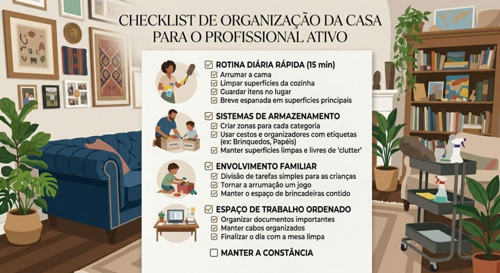 checklist de organização da casa profissional ativo faça seu checklist para sua organização da casa para quem trabalha fora rotina doméstica organizada mantendo a casa limpa com pouco tempo