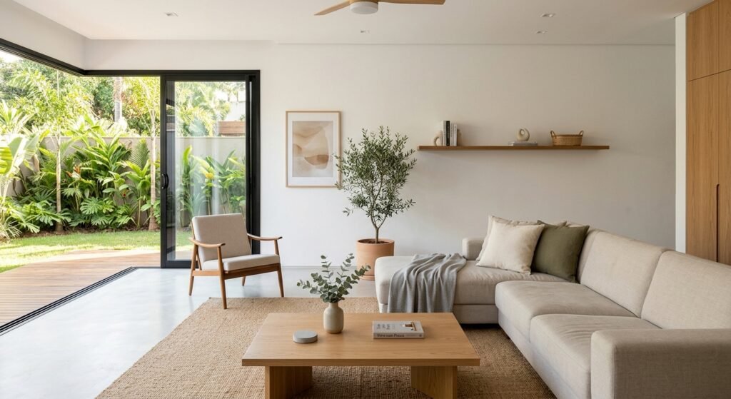 casa minimalista destralhar sala de estar limpa e organizada decoração leve um dos exemplos de como reduzir o excesso de objetos em casa