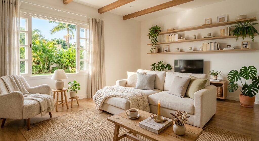 sala de estar aconchegante decoração acolhedora luz natural interior confortável é um exemplo de como criar um ambiente acolhedor sem gastar muito com organização decoração e conforto