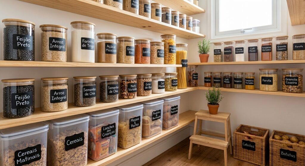 etiquetas para recipientes de armazenamento de despensa potes de alimentos organizados despensa de cozinha dicas simples de como manter as prateleiras de despensa organizadas recipientes para armazenar alimentos organização de cozinha