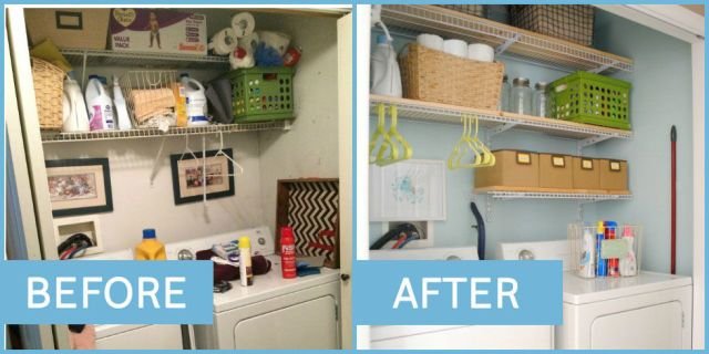 before and after cleaning supplies organization cabinet transformation Antes e depois da organização de um armário de produtos de limpeza. pessoa organizando produtos de limpeza armários e cestos para armazenamento organização da casa