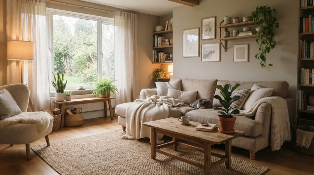 interior de casa tranquilo com atmosfera relaxante e aconchegante são dicas para deixar a casa mais leve e agradável sala organizada com Iluminação natural ambiente acolhedor