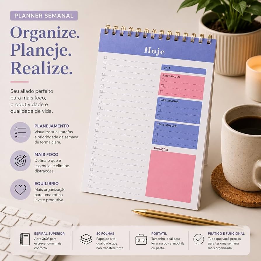 Rotina Matinal para um Dia Mais Organizado: 7 Hábitos Simples para Aumentar a Produtividade mesa organizada manha produtiva agenda café luz natural rotina leve planejamento diário