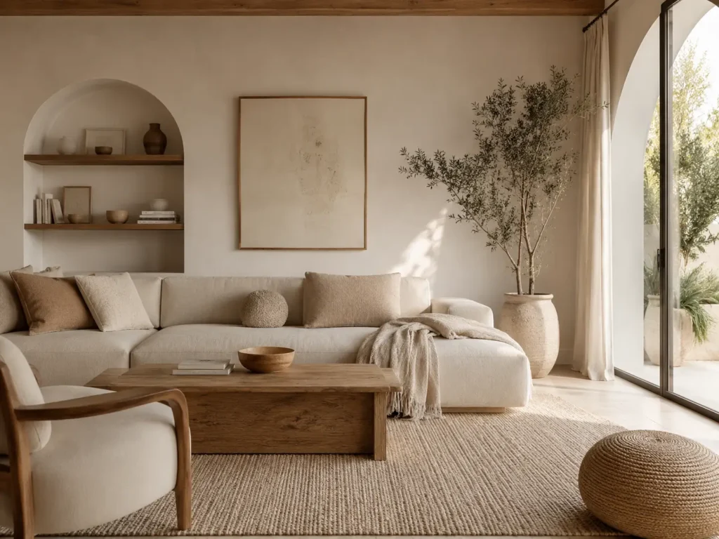 peaceful home interior relaxing cozy atmosphere.webp Interior de casa tranquilo com atmosfera relaxante e aconchegante são dicas para deixar a casa mais leve e agradável sala organizada com Iluminação natural ambiente acolhedor