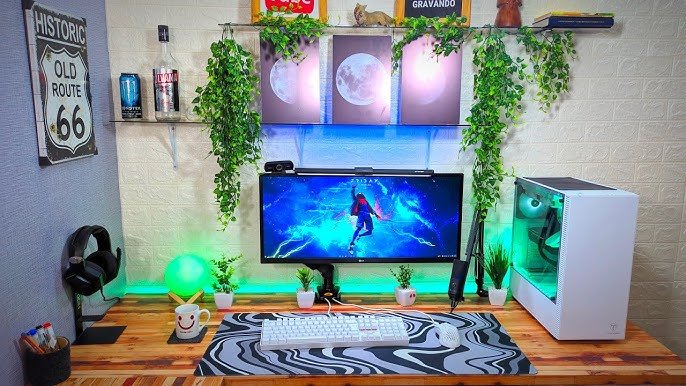 setup branco decoração planta.jpg exemplo de como criar um setup branco estético organizado e funcional