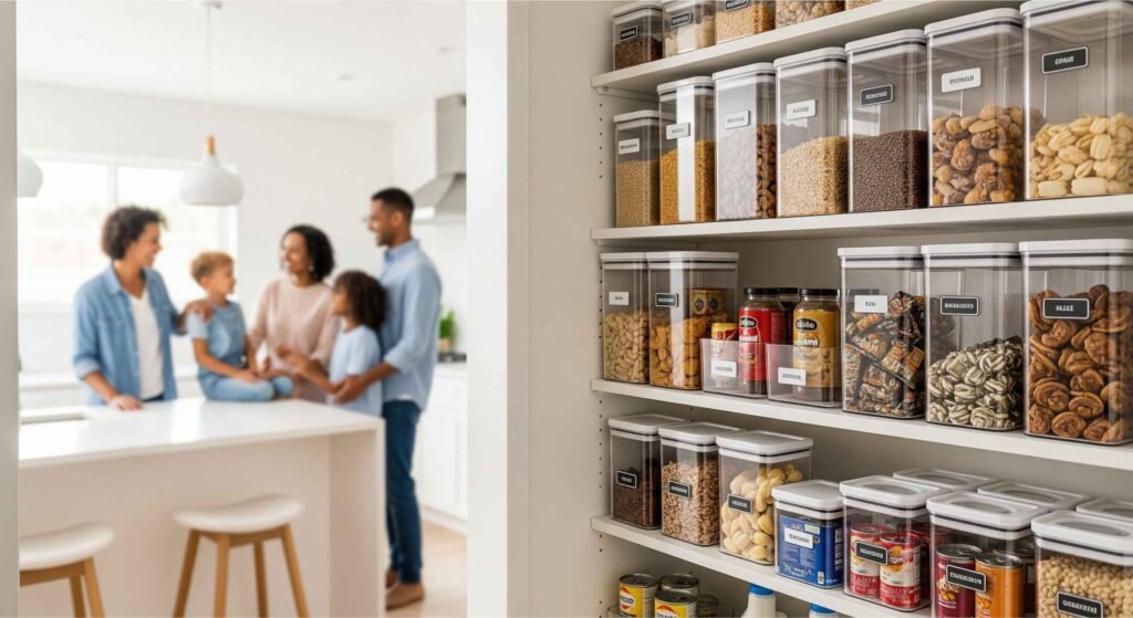 small kitchen organization budget friendly clean pantry simple kitchen scaled .jpg sua cozinha tendo uma organização de cozinha pequena econômica despensa limpa cozinha simples redimensionada é uma das formas de como organizar a cozinha gastando pouco: dicas simples e práticas e também um hábito de que deixa o espaço agradável para toda família.