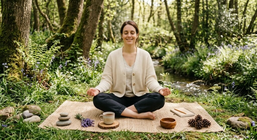  7 maneiras de reduzir a sobrecarga Mental com pequenos hábitos e recuperar o equilíbrio mulher relaxando ambiente calmo organização mental leve 